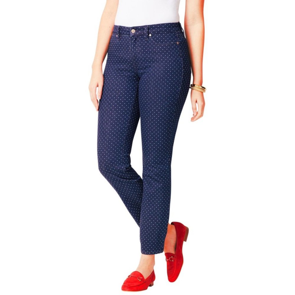 NWT Womens Petite Size 4 4P Talbots Curvy Fit Slim Ankle Jeans in Polka Dot
